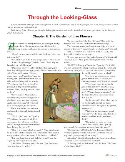 Through the Looking Glass Classic Literature Worksheets