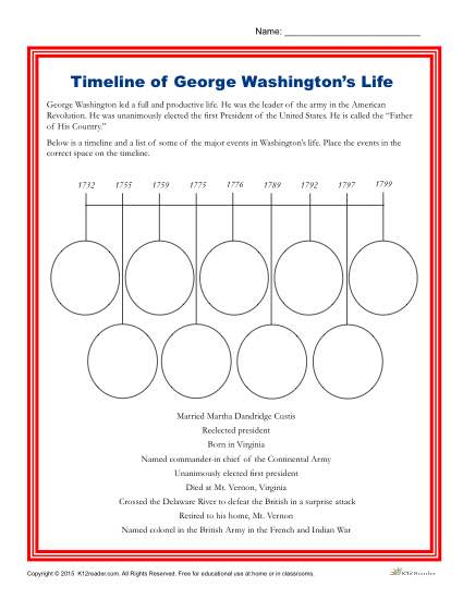Washington's Birthday Printable Activity - Fill in the Timeline of George Washington's Life