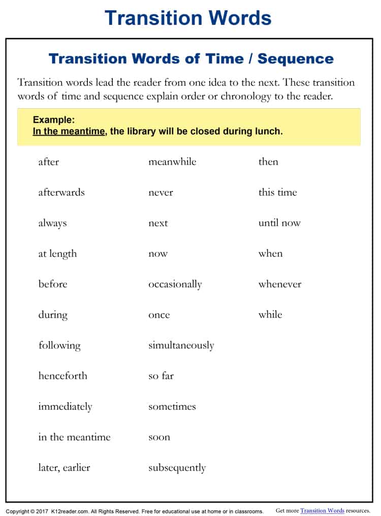 Time and Sequence Transition Words