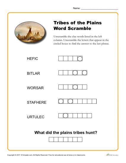 Native American Heritage Month Activity - Word Scramble
