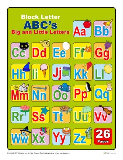 Upper and Lowercase Block Letters Chart
