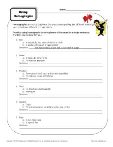 Using Homographs - Free, Printable Worksheet Activity