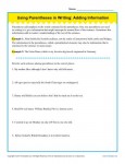 Writing Practice Worksheet - Using Parentheses When Adding Information