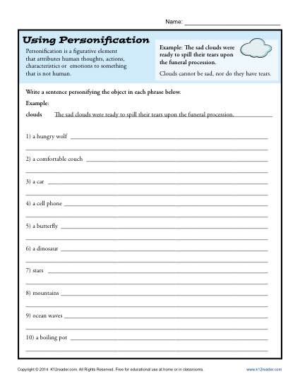 Using Personification - Free, Printable Worksheet Lesson Activity