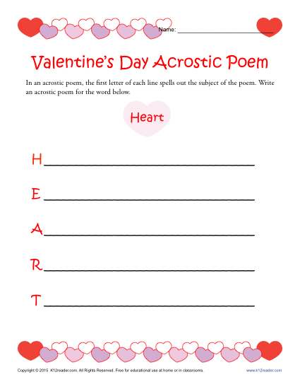Printable Valentine's Day Acrostic Poem Activity