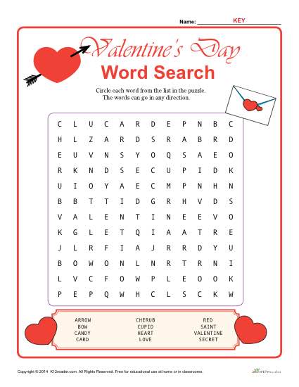 Printable Valentine's Day Word Search Activty