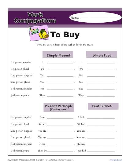 Verb Conjugation Worksheet - To Buy