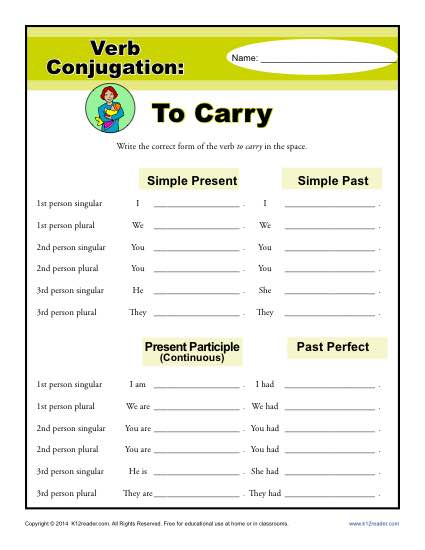 Verb Conjugation Worksheet - To Carry