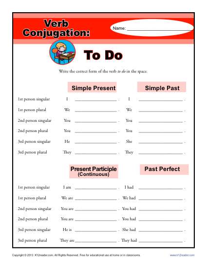 Verb Conjugation Worksheets - To Do