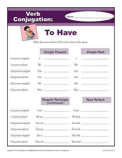 Verb Conjugation Worksheet - To Have