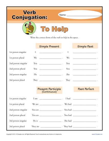 Verb Conjugation Worksheet - To Help