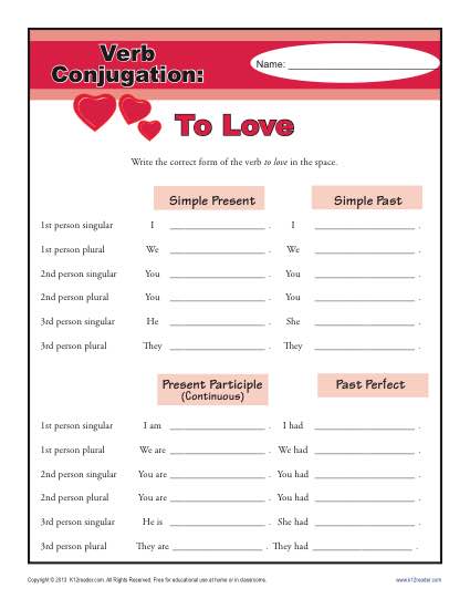 Verb Conjugation Worksheet - To Love