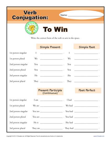 Verb Conjugation Worksheet - To Win