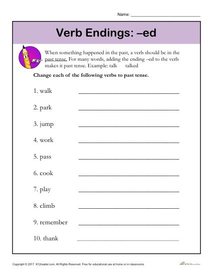 Verb Endings - 1st grade and 2nd grade worksheet