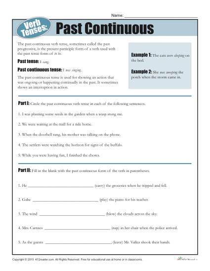 Verb Tenses Worksheet - Past Continuous