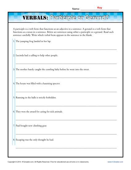 Verbals Worksheet Activity - Participle or Gerund?