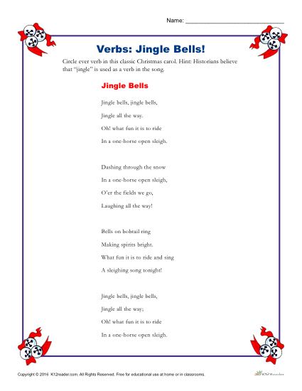 Jingle Bells Christmas Verbs Worksheet