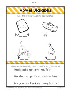 Vowel Diagraphs Worksheet Activity for Kids