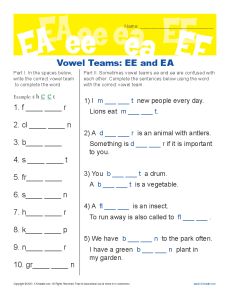 Vowel Teams ee and ea - Free, Printable Worksheet Lesson Activity