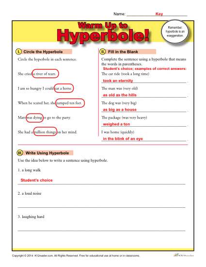 Printable Hyperbole Warm Up Activity for Class or Home