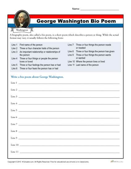 Printable Bio Poem Activity - George Washington