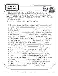 What are Homophones - Free, Printable Worksheet Activity