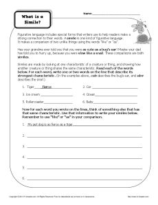 What is a Simile? Printable Worksheet Activity