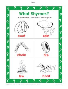 Draw a Line to the Words that Rhyme - Rhyming Worksheet for Kids