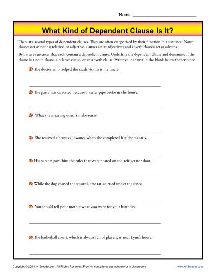 Dependent Clause Worksheet