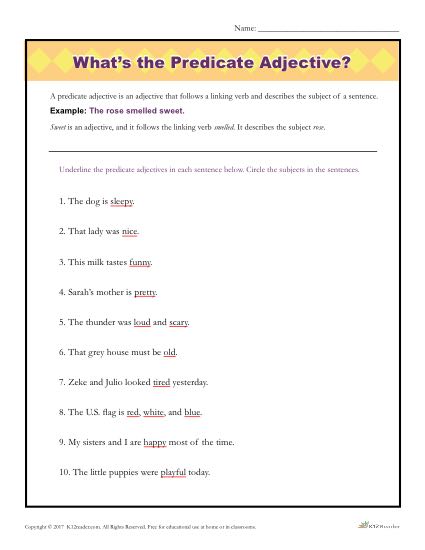 What's the Predicate Adjective? | Printable Grammar Worksheets