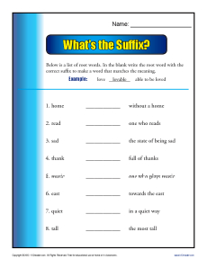 Suffix Worksheet - What's the Suffix?
