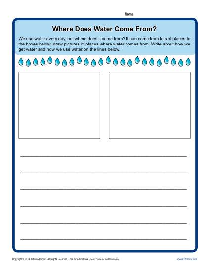 Free Printable Kindergarten Writing Prompt - Where Does Water Come From?