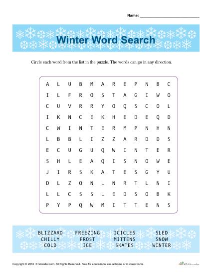 Winter Word Search Activity