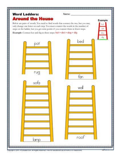 Printable Word Ladders Activity - Things Around the House