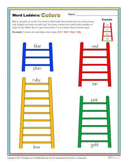 Printable Word Ladders Activity About Colors