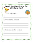 Kindergarten Writing Prompt - Would You Rather be a Bird or a Fish?