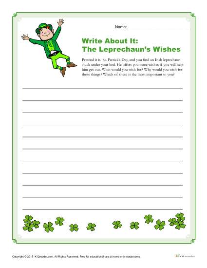 St. Patrick's Day Writing Prompt - The Leprechaun's Wishes