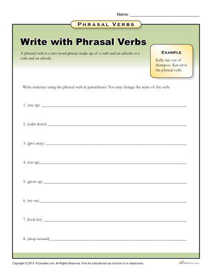 Write With Phrasal Verbs - Grammar and Writing Printable Activity
