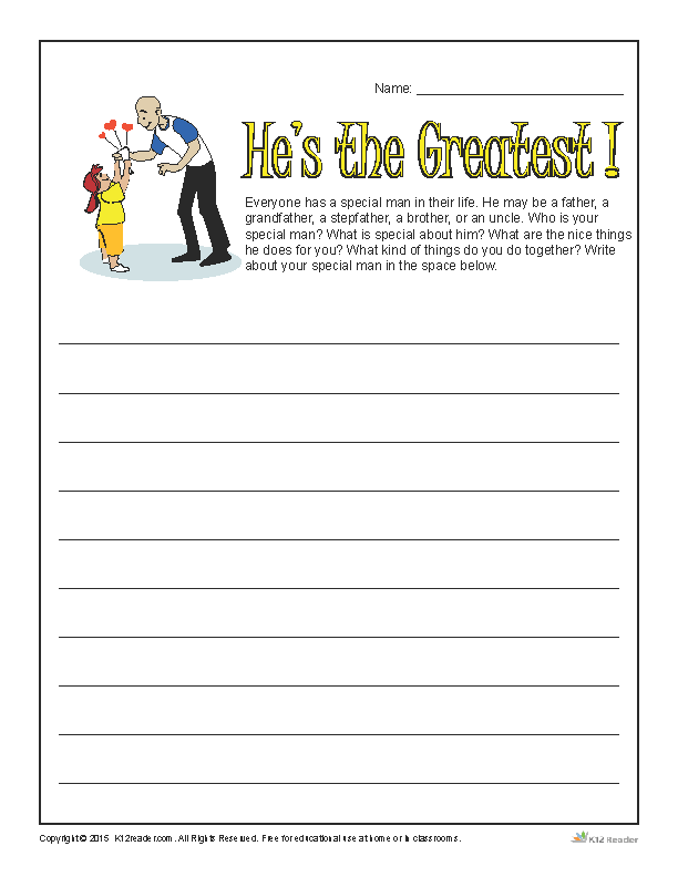 Printable Father's Day Writing Prompt - He's the Greatest!