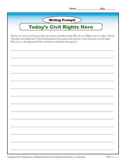 Today's Civil Rights Hero - Printable Writing Prompt activity